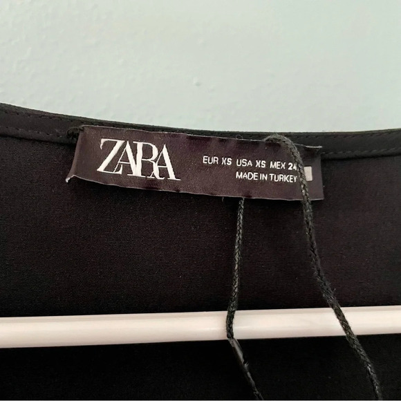 ZARA Black Mini Dress With Organza Sleeves size XS - Picture 5 of 11